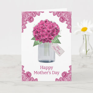 Pink Floral Rustic Lace Hydrangea Mother's Day Card