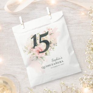 Pink Floral Rustic Quinceanera 15th Birthday Party Favour Bag