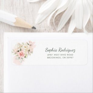 Pink Floral Rustic Script Return Address Label
