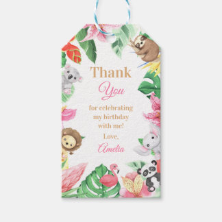 Pink Floral Safari Animals Girl Birthday Gift Tags