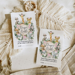 Pink Floral Safari Jungle Baby Girl Diaper Raffle Enclosure Card