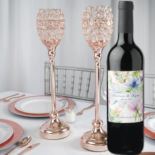 Pink Floral Satin Silk Ribbon Wine Label