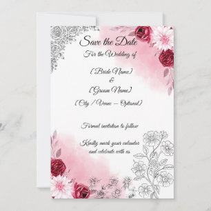 Pink Floral Save the Date Card   Romantic 