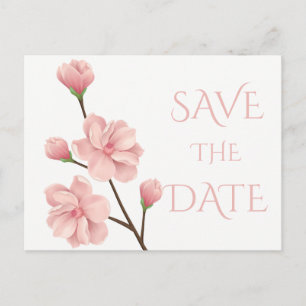 Pink Floral Save the Date Cherry Blossom Wedding Announcement Postcard