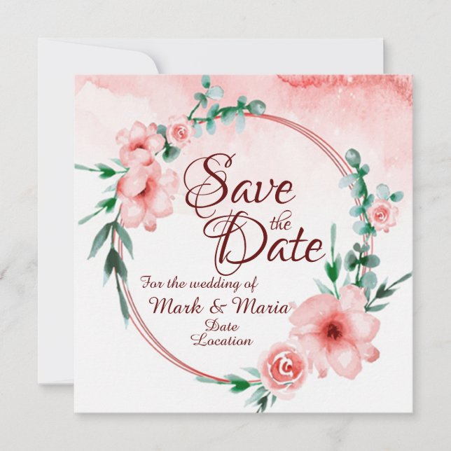 Pink floral Save the date Invitation (Front)