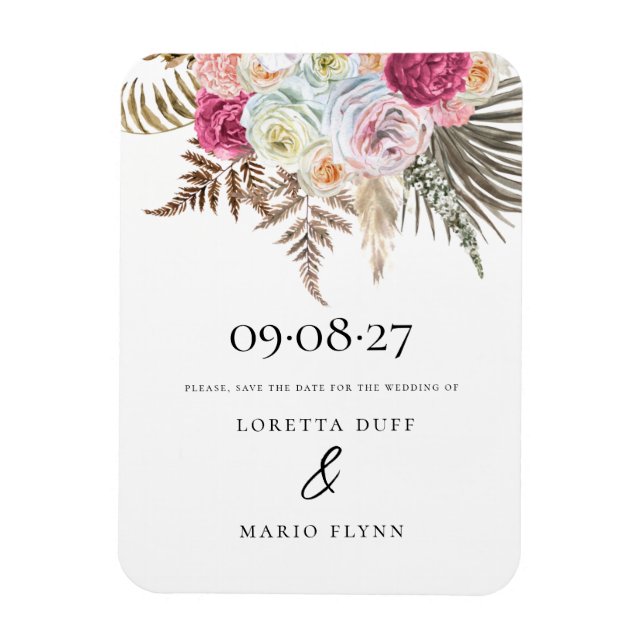Pink Floral Save the date Magnet (Vertical)