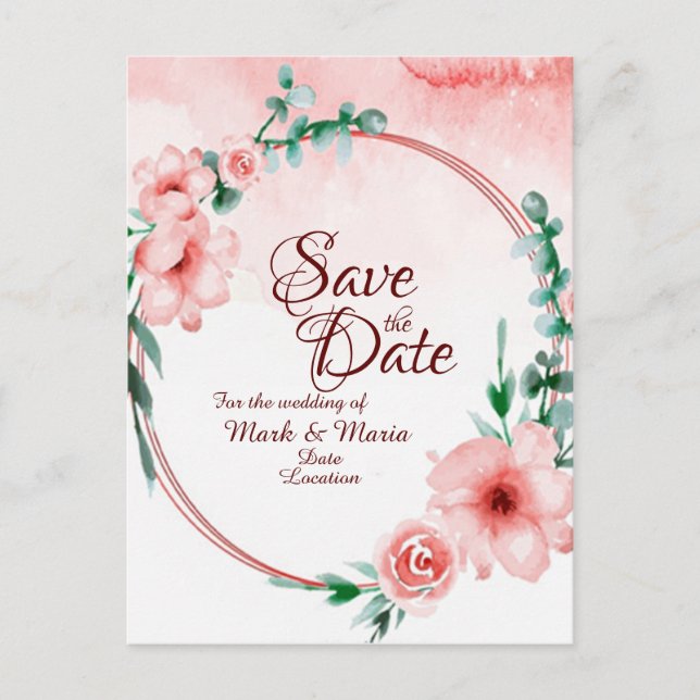 Pink floral Save the date Postcard (Front)