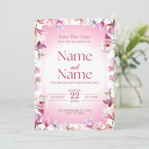 Pink floral save the date wedding invitation 