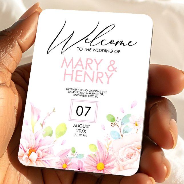 Pink Floral Save the Date Wedding Keepsake Fridge Magnet (Pink Floral Save the Date Wedding Keepsake Fridge Magnet, Wedding Favors)