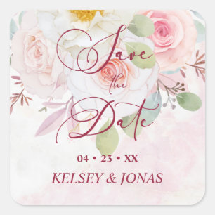 Pink Floral Save the Date Whimsical Quote Square Sticker