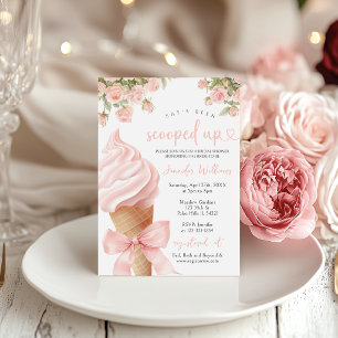 Pink Floral Scooped Up Ice Cream Bridal Shower Invitation