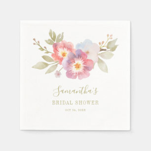 Pink Floral Script Botanical Bridal Shower Napkin
