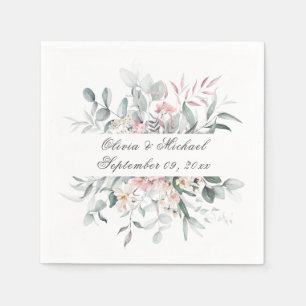 Pink Floral Script Name Wedding Napkins