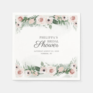 Pink Floral Script Trendy Watercolor Bridal Shower Napkin