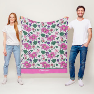 Pink floral seamless pattern personalised name fleece blanket