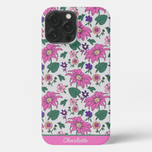 Pink floral seamless pattern personalised name iPh iPhone 13 Pro Max Case