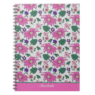 Pink floral seamless pattern personalised name notebook