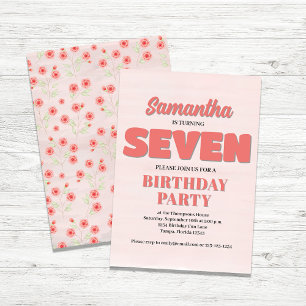Pink Floral Seventh Birthday Girl Party Template