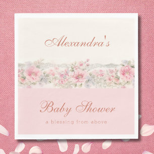 Pink Floral Shabby Chic Christian Baby Shower Napkin
