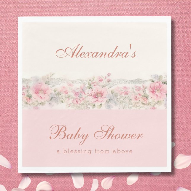 Pink Floral Shabby Chic Christian Baby Shower  Napkin (Creator Uploaded)