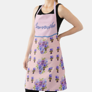 Pink Floral Shabby Chic Polka Dot Pansy Viola   Apron