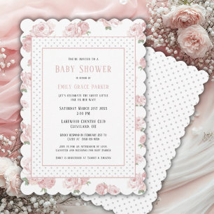 Pink Floral Shabby Chic Vintage Baby Girl Shower Invitation