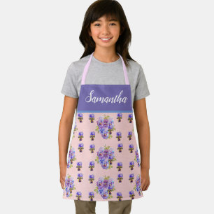 Pink Floral Shabby Pastel Pansy Viola Kids Girls Apron