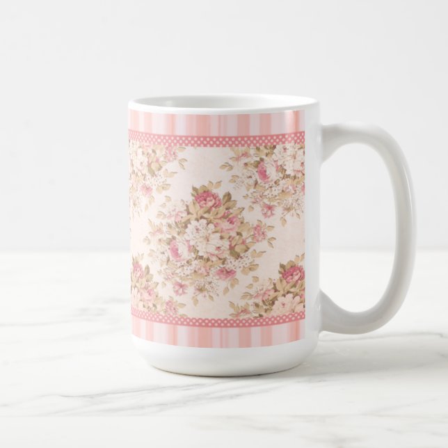 Pink Floral Shabby Roses Mug (Right)