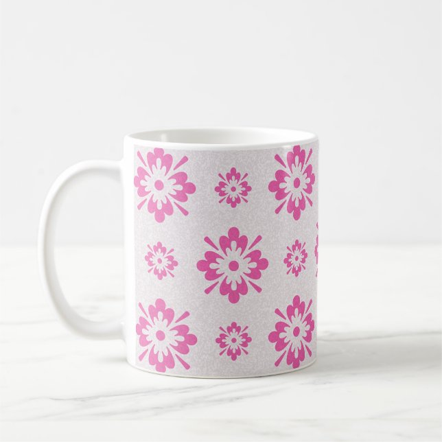 Pink floral shapes pattern coffee mug (Left)
