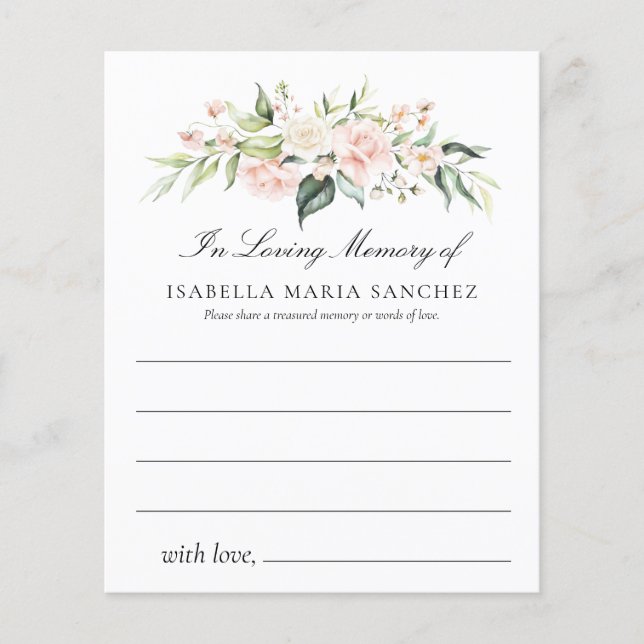 Pink Floral Share a Memory Funeral Attendance Card (Front)