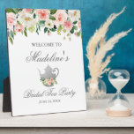 Pink Floral Silver Bridal Shower Tea Party Welcome Plaque<br><div class="desc">Watercolor Pink Floral Silver Bridal Shower Tea Party Welcome Plaque</div>