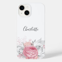 Pink floral silver foliage white name elegant