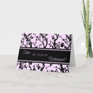 Pink Floral Sister Bridesmaid Invitation Card