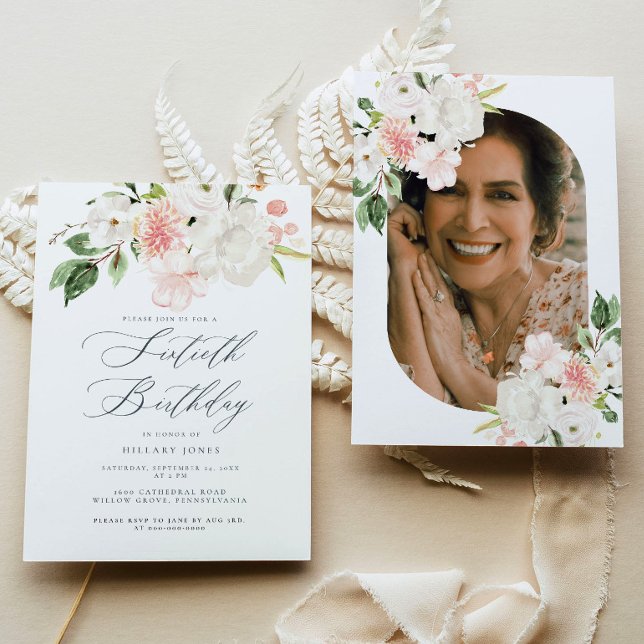 Pink Floral Sixtieth Birthday Party Invitation (Creator Uploaded)