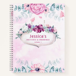 Pink Floral   Sketches and Drawings Blank Notebook