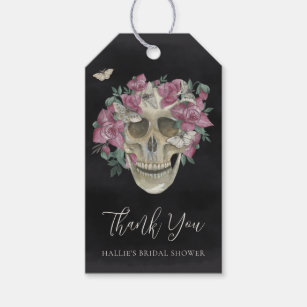Pink Floral Skull Halloween Bridal Shower Favour Gift Tags