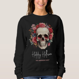 Pink Floral Skull Halloween Sweatshirt