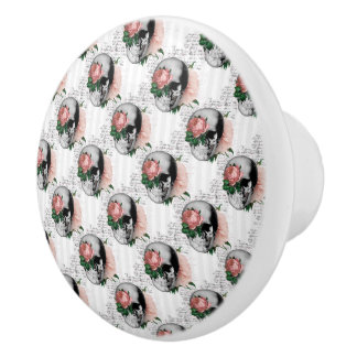 Pink Floral Skull Series Design 2 Ceramic Knob