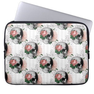 Pink Floral Skull Series Design 2  Laptop Sleeve
