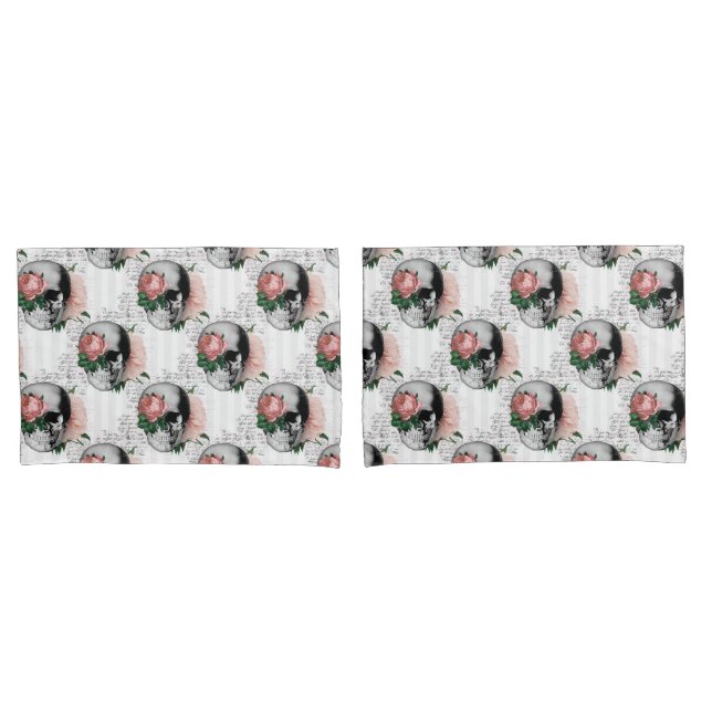 Pink Floral Skull Series Design 2  Pillowcase (Front-Set)
