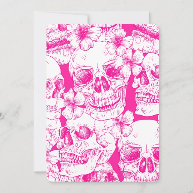pink floral Skulls Invitation (Front)