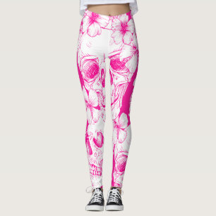 pink floral Skulls Leggings
