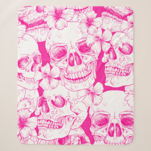 pink floral Skulls Sherpa Blanket