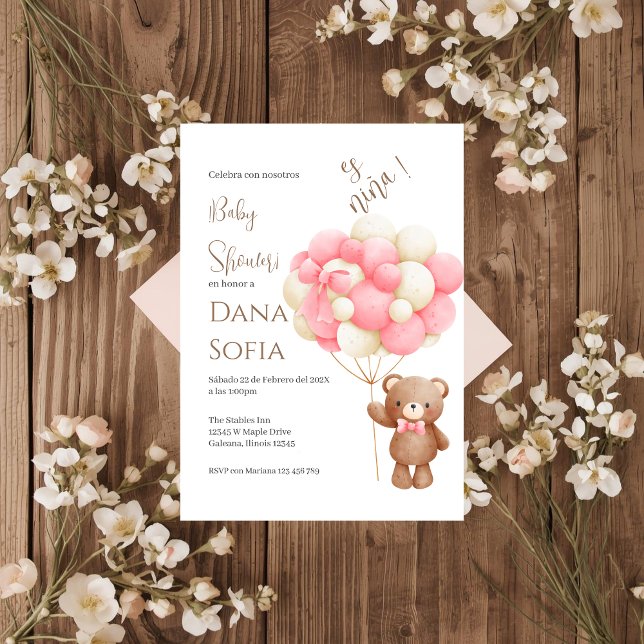 Pink floral Spanish Baby Shower Girl invitation (Creator Uploaded)