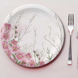 Pink Floral Spring Baby Shower Paper Plate