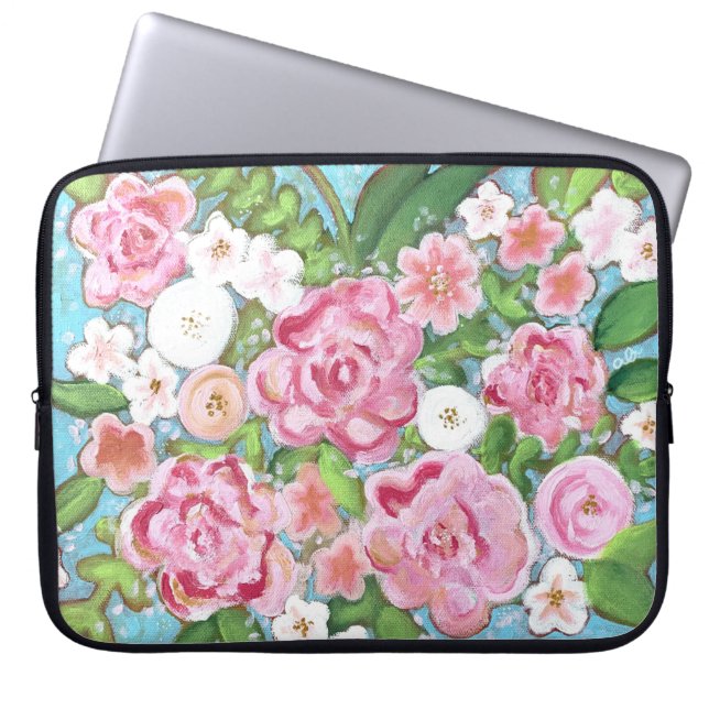 Pink Floral Spring Blooms Laptop Sleeve (Front)