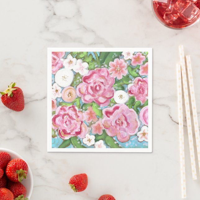 Pink Floral Spring Blooms Napkin (Insitu)