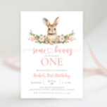 Pink Floral Spring Rabbit Some Bunny 1st Birthday Invitation<br><div class="desc">Pink floral spring rabbit some bunny is turning one girl first birthday invitation.</div>