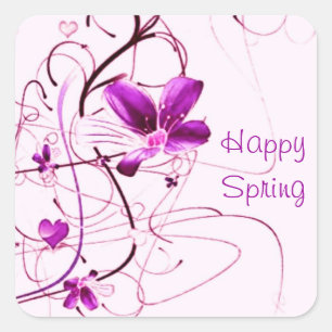 Pink Floral Spring Square Sticker