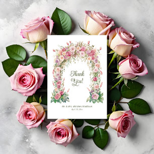 Pink Floral Spring Wedding Arch Thank You Card